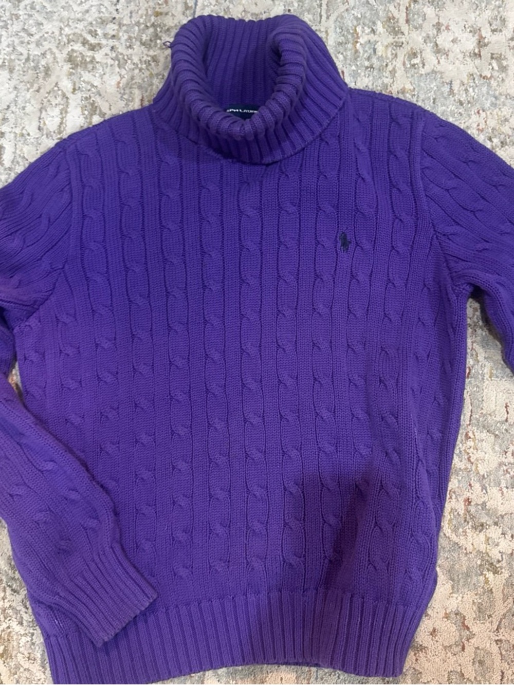Ralph Lauren Purple Cable-Knit Turtleneck Sweater Size Large